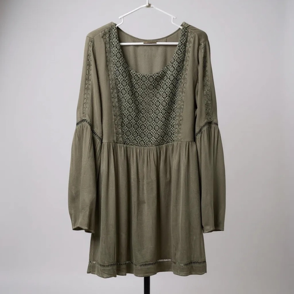 Olive Green Lace Detail Women's Dress
